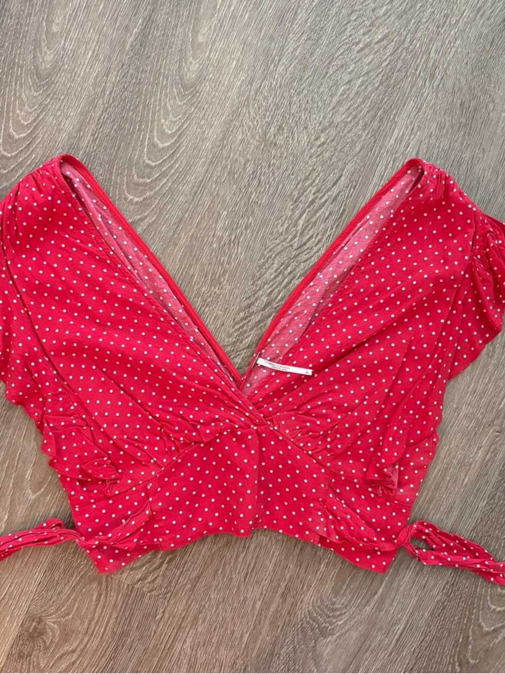 Free People Red and White Polka Dot Tie-Front Crop Top